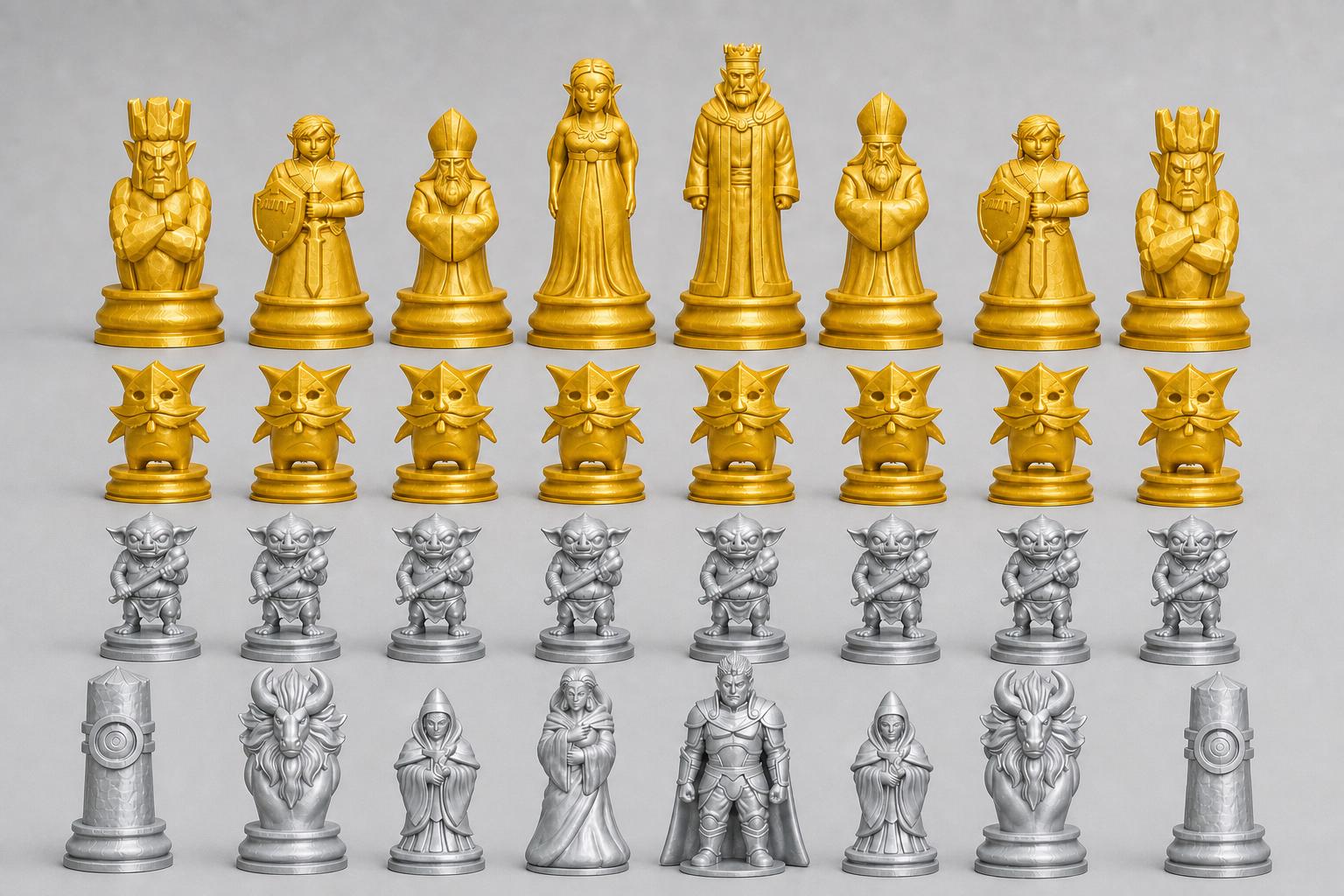 Fantasy-Helden-Schachfigurenset – komplettes 32-teiliges, 3D-gedrucktes PLA-Schachset | Geschenk für Schachfans | Made in Germany FehnFactory