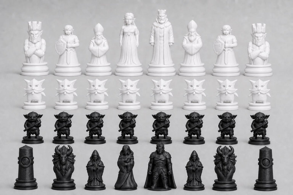 Fantasy-Helden-Schachfigurenset – komplettes 32-teiliges, 3D-gedrucktes PLA-Schachset | Geschenk für Schachfans | Made in Germany FehnFactory