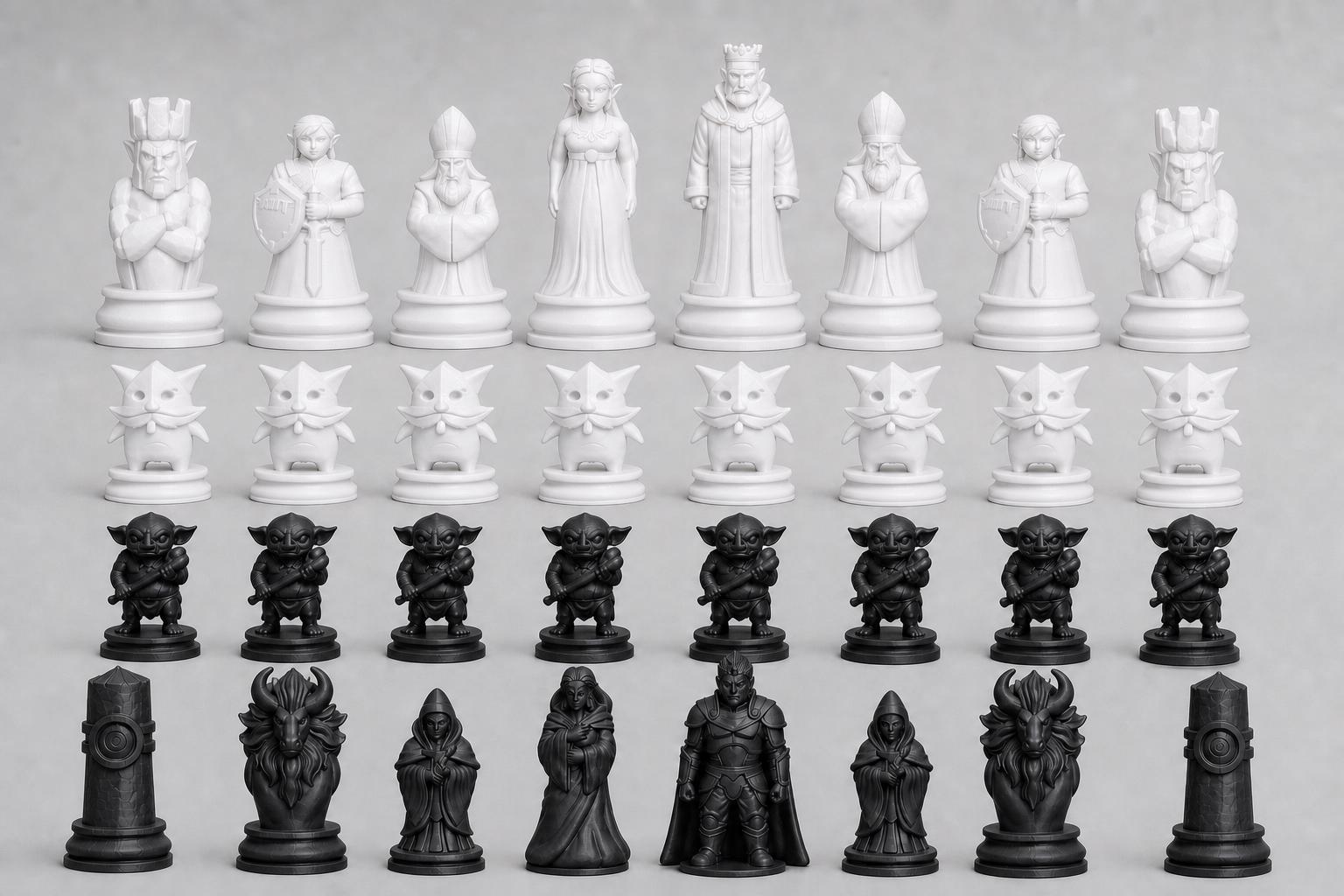 Fantasy-Helden-Schachfigurenset – komplettes 32-teiliges, 3D-gedrucktes PLA-Schachset | Geschenk für Schachfans | Made in Germany FehnFactory