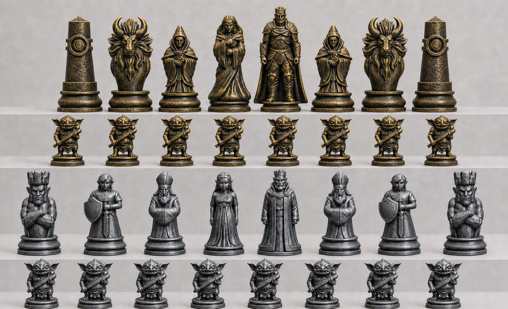 Fantasy-Schurken-Schachfigurenset – komplettes 32-teiliges, 3D-gedrucktes PLA-Schachset | Geschenk für Schachfans | Made in Germany FehnFactory
