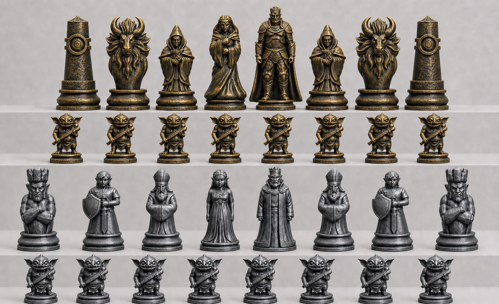 Fantasy-Schurken-Schachfigurenset – komplettes 32-teiliges, 3D-gedrucktes PLA-Schachset | Geschenk für Schachfans | Made in Germany FehnFactory