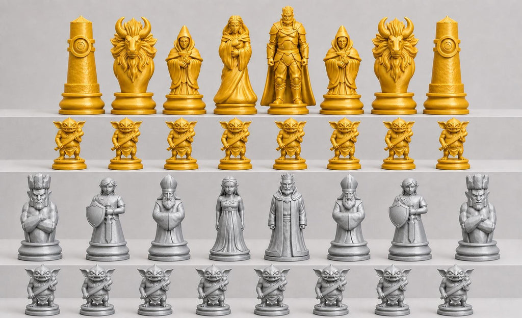 Fantasy-Schurken-Schachfigurenset – komplettes 32-teiliges, 3D-gedrucktes PLA-Schachset | Geschenk für Schachfans | Made in Germany FehnFactory