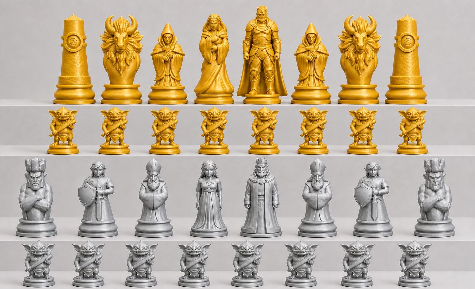 Fantasy-Schurken-Schachfigurenset – komplettes 32-teiliges, 3D-gedrucktes PLA-Schachset | Geschenk für Schachfans | Made in Germany FehnFactory