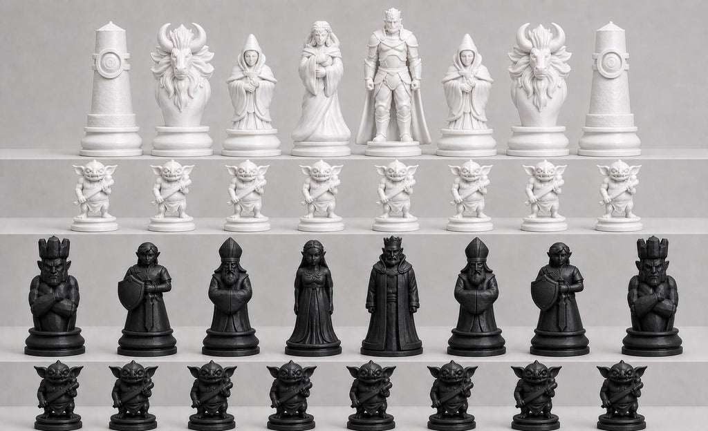 Fantasy-Schurken-Schachfigurenset – komplettes 32-teiliges, 3D-gedrucktes PLA-Schachset | Geschenk für Schachfans | Made in Germany FehnFactory