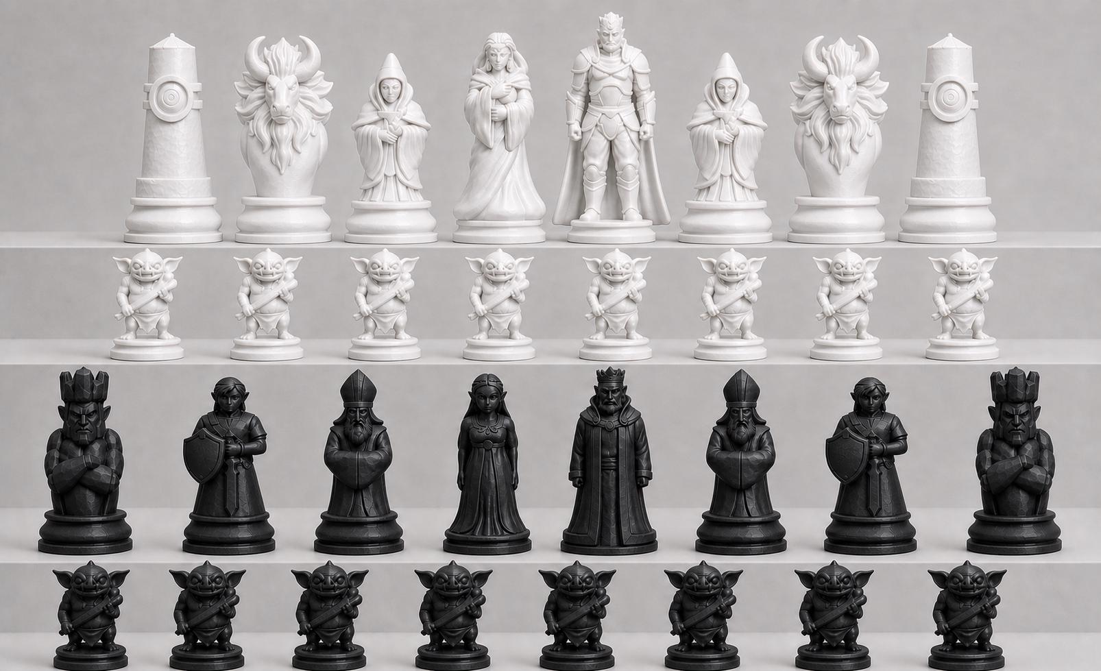 Fantasy-Schurken-Schachfigurenset – komplettes 32-teiliges, 3D-gedrucktes PLA-Schachset | Geschenk für Schachfans | Made in Germany FehnFactory