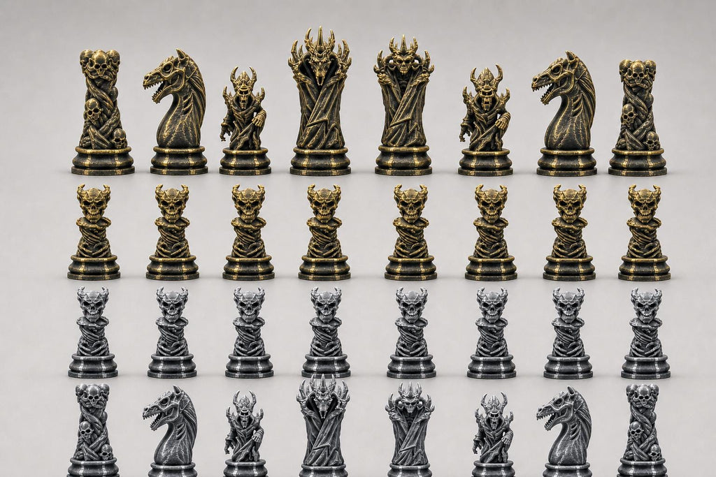 Dämonen-Schachfigurenset – komplettes 32-teiliges, 3D-gedrucktes PLA-Schachset | Geschenk für Schachfans | Sammlerstück | Made in Germany FehnFactory