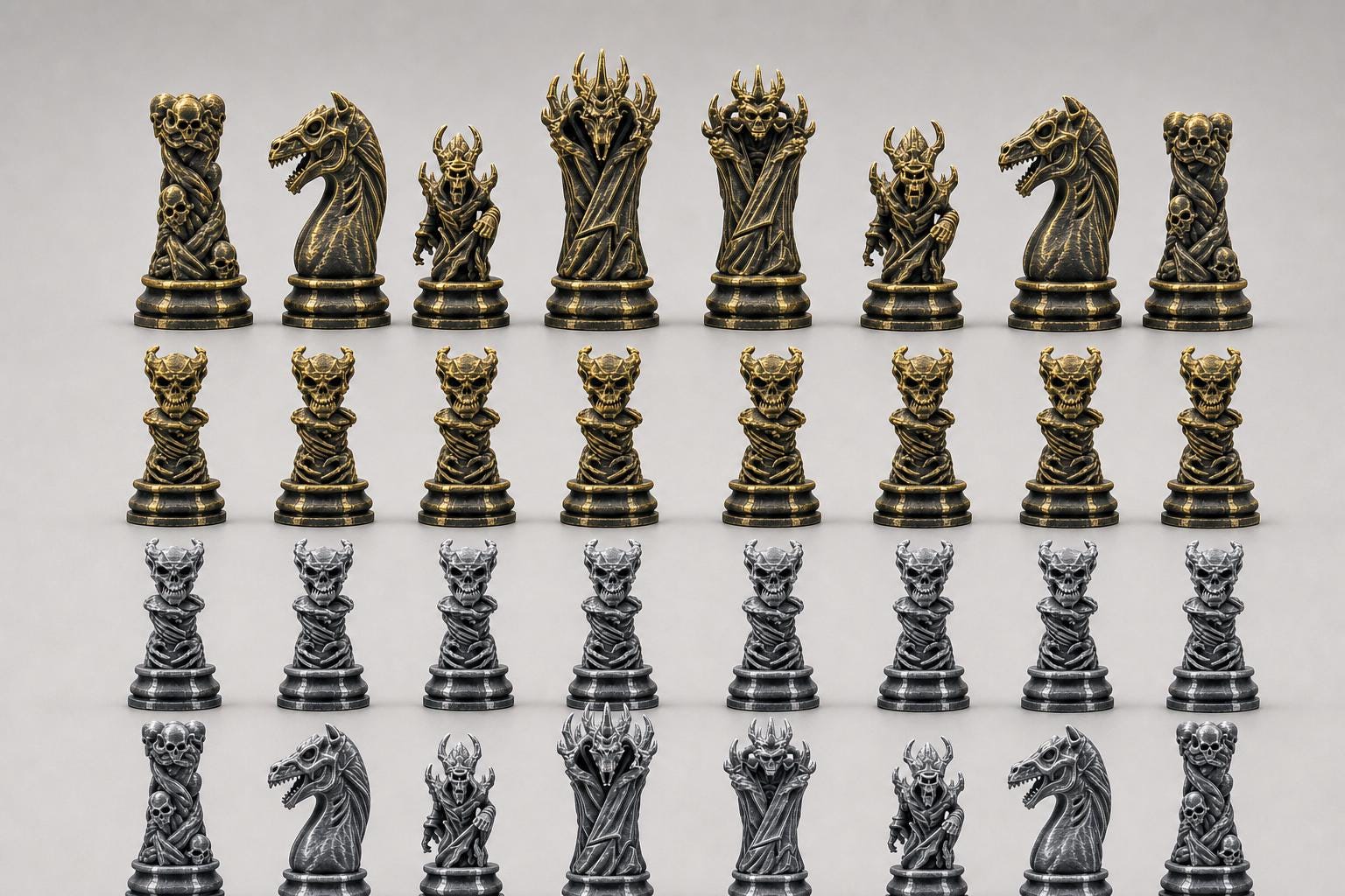 Dämonen-Schachfigurenset – komplettes 32-teiliges, 3D-gedrucktes PLA-Schachset | Geschenk für Schachfans | Sammlerstück | Made in Germany FehnFactory