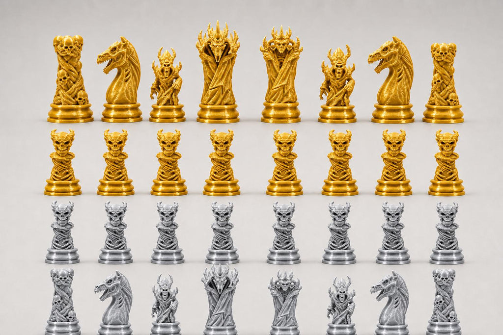 Dämonen-Schachfigurenset – komplettes 32-teiliges, 3D-gedrucktes PLA-Schachset | Geschenk für Schachfans | Sammlerstück | Made in Germany FehnFactory