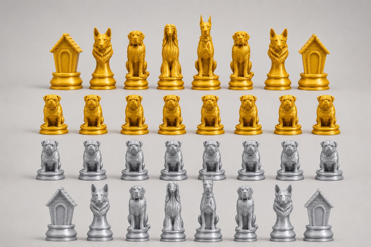 Hunde-Schachfigurenset – komplettes 32-teiliges, 3D-gedrucktes PLA-Schachset | Geschenk für Schachfans | Sammlerstück | Made in Germany FehnFactory