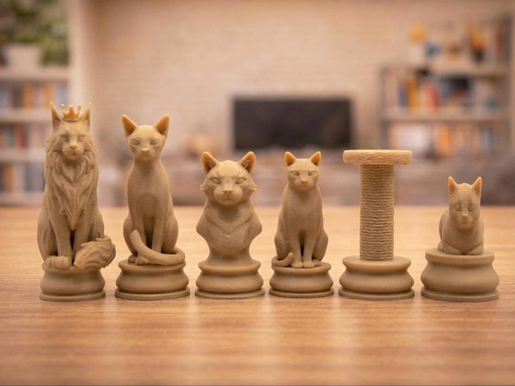 Katzen-Schachfigurenset – komplettes 32-teiliges, 3D-gedrucktes PLA-Schachset | Geschenk für Schachfans | Sammlerstück | Made in Germany FehnFactory
