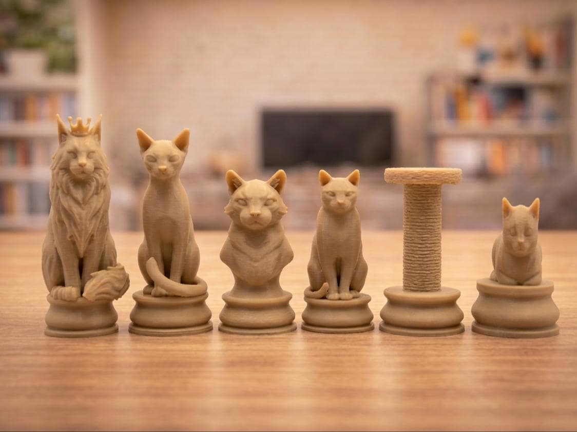 Katzen-Schachfigurenset – komplettes 32-teiliges, 3D-gedrucktes PLA-Schachset | Geschenk für Schachfans | Sammlerstück | Made in Germany FehnFactory