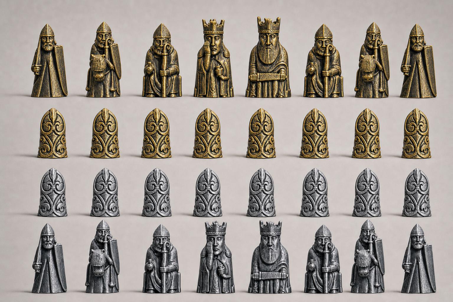 Lewis-inspiriertes Mittelalter-Schachfigurenset – komplettes 32-teiliges, 3D-gedrucktes PLA-Schachset | Sammlerstück | Made in Germany FehnFactory