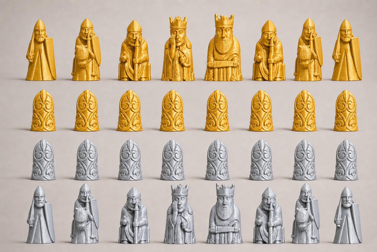 Lewis-inspiriertes Mittelalter-Schachfigurenset – komplettes 32-teiliges, 3D-gedrucktes PLA-Schachset | Sammlerstück | Made in Germany FehnFactory