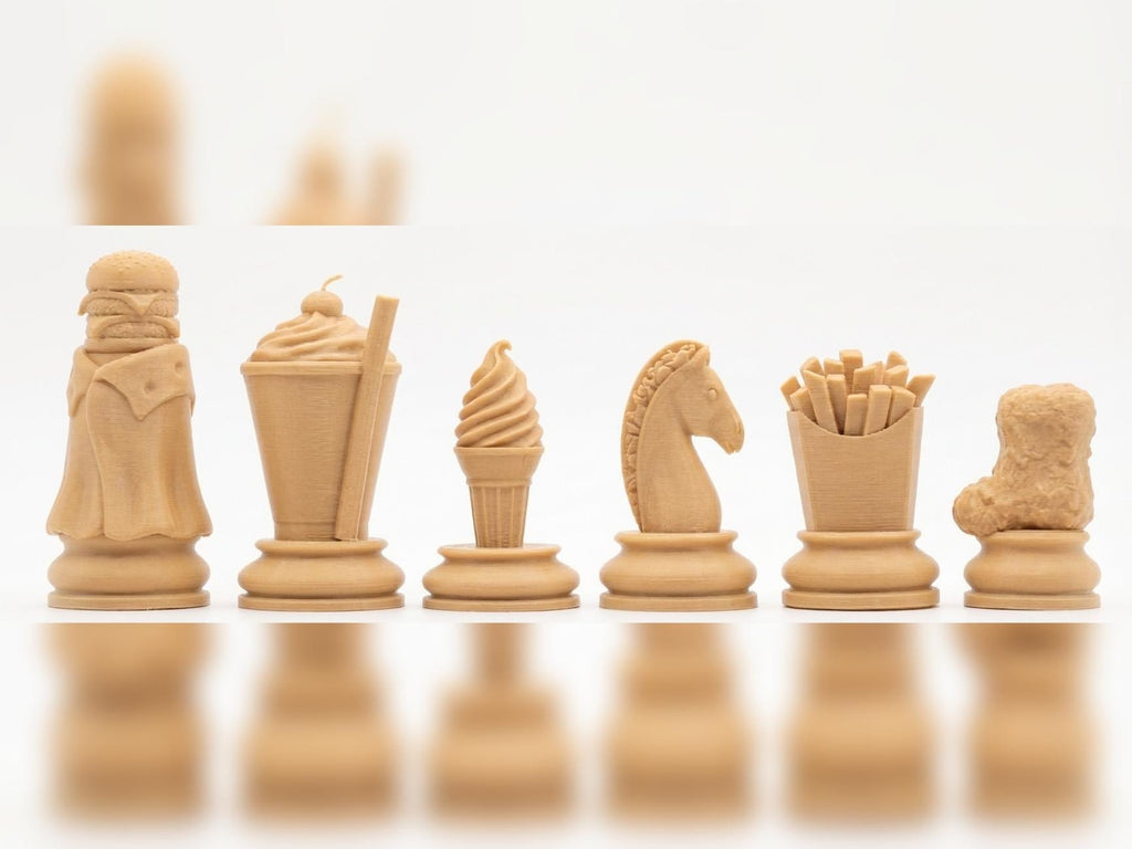 Fast-Food-Motive-Schachfigurenset – komplettes 32-teiliges, 3D-gedrucktes PLA-Schachset | Geschenk für Schachfans | Made in Germany FehnFactory