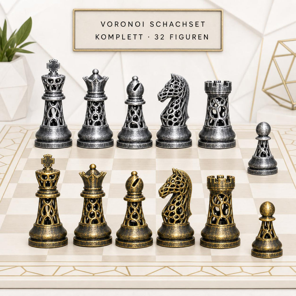 Voronoi-Schachfigurenset – komplettes 32-teiliges, 3D-gedrucktes PLA-Schachset | Geschenk für Schachfans | Sammlerstück | Made in Germany FehnFactory