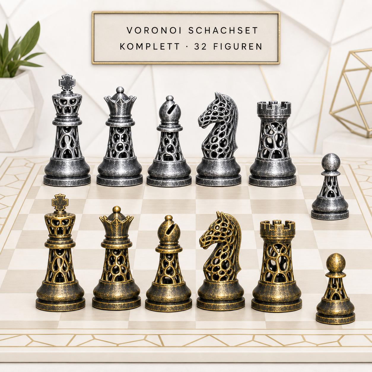 Voronoi-Schachfigurenset – komplettes 32-teiliges, 3D-gedrucktes PLA-Schachset | Geschenk für Schachfans | Sammlerstück | Made in Germany FehnFactory