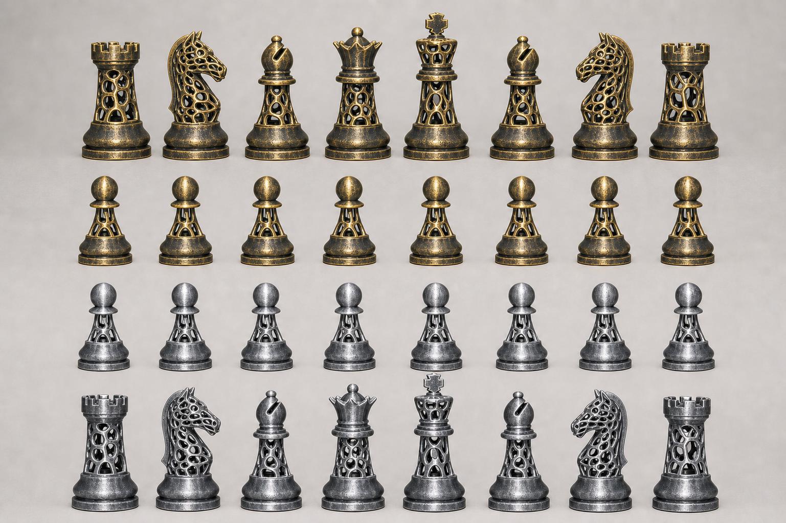 Voronoi-Schachfigurenset – komplettes 32-teiliges, 3D-gedrucktes PLA-Schachset | Geschenk für Schachfans | Sammlerstück | Made in Germany FehnFactory