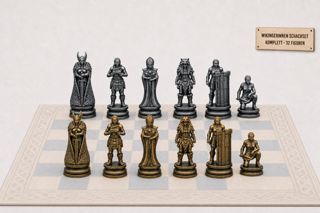 Wikingerinnen-Schachfigurenset – komplettes 32-teiliges, 3D-gedrucktes PLA-Schachset | Geschenk für Schachfans | Made in Germany FehnFactory