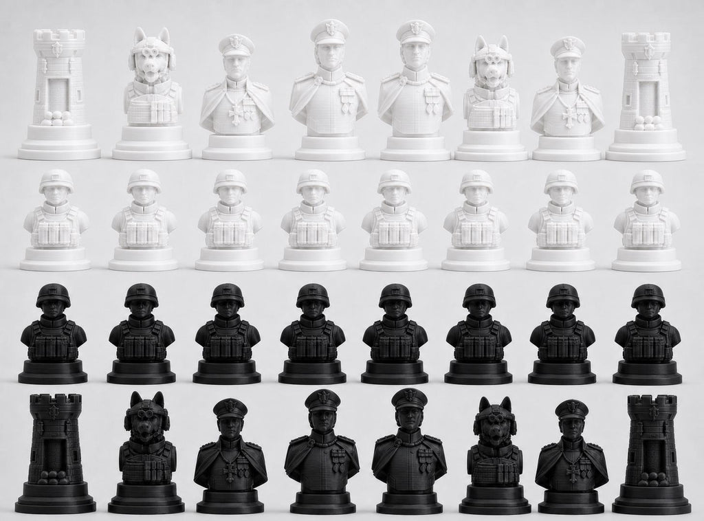 Soldaten-Schachfigurenset – komplettes 32-teiliges, 3D-gedrucktes PLA-Schachset | Geschenk für Schachfans | Sammlerstück | Made in Germany FehnFactory