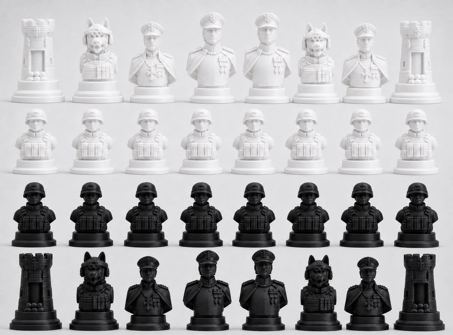 Soldaten-Schachfigurenset – komplettes 32-teiliges, 3D-gedrucktes PLA-Schachset | Geschenk für Schachfans | Sammlerstück | Made in Germany FehnFactory