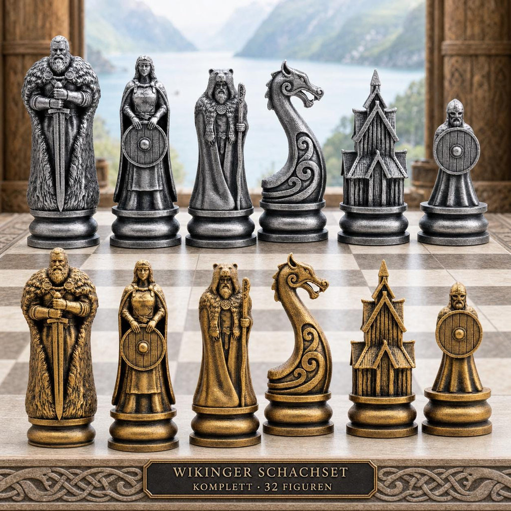 Wikinger-Schachfigurenset – komplettes 32-teiliges, 3D-gedrucktes PLA-Schachset | Geschenk für Schachfans | Sammlerstück | Made in Germany FehnFactory