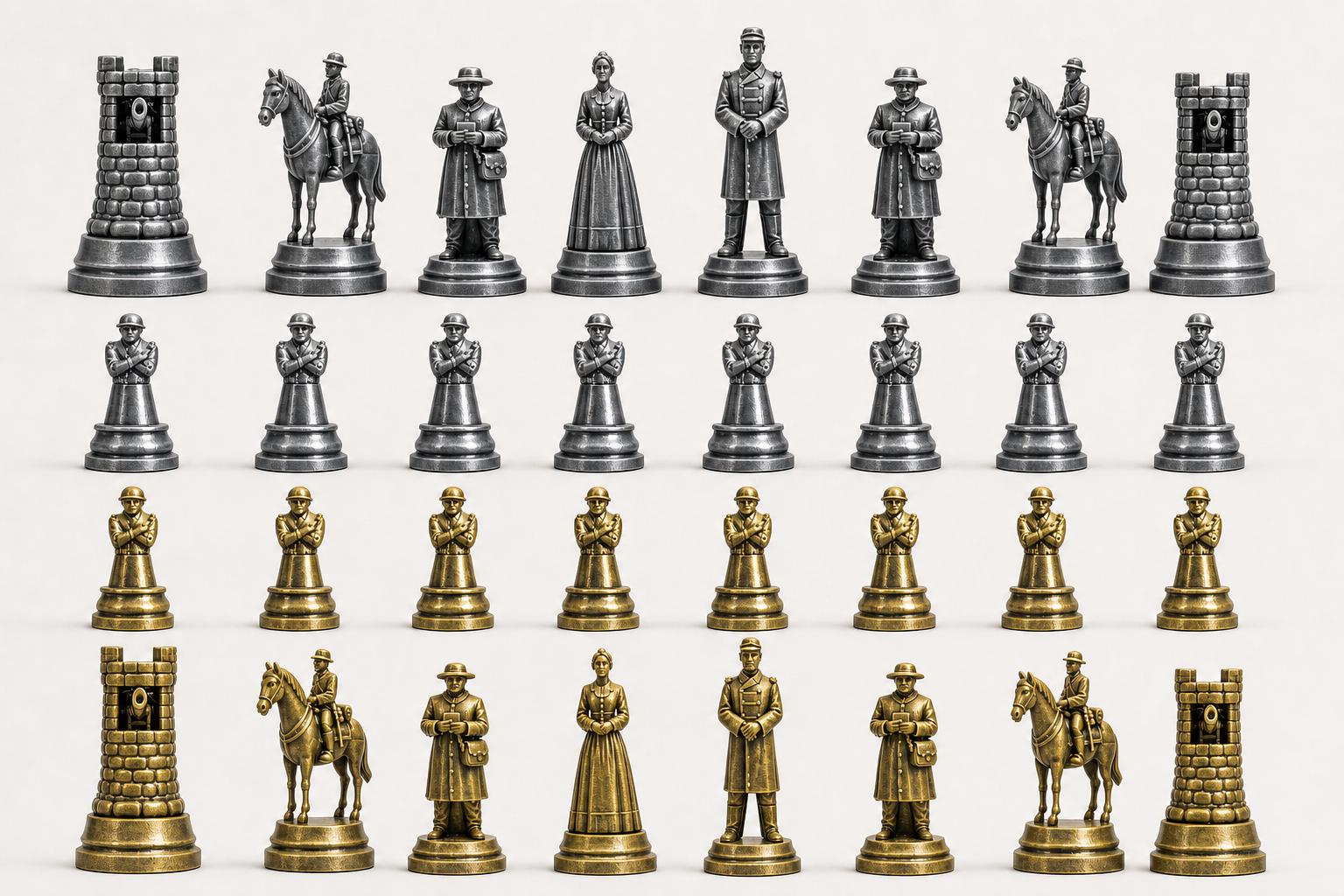 Nordstaaten-Schachfigurenset – Amerikanischer Bürgerkrieg – komplettes 32-teiliges, 3D-gedrucktes PLA-Schachset | Made in Germany FehnFactory