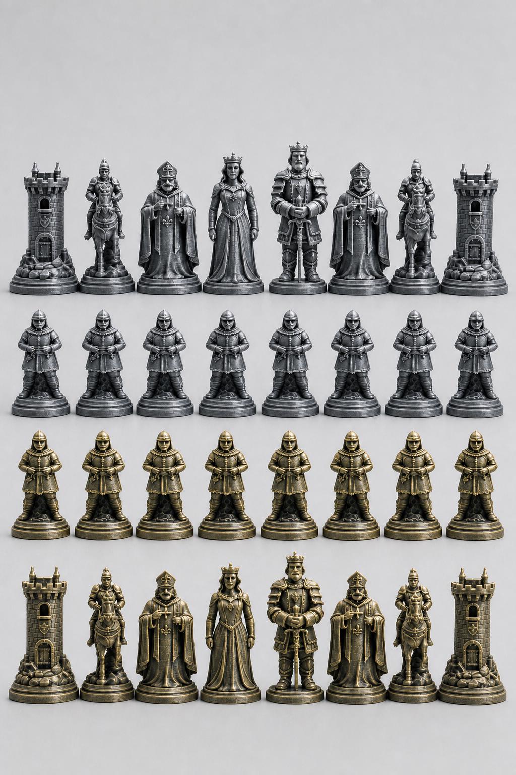 Mittelalter-Schachfigurenset – komplettes 32-teiliges, 3D-gedrucktes PLA-Schachset | Geschenk für Schachfans | Made in Germany FehnFactory