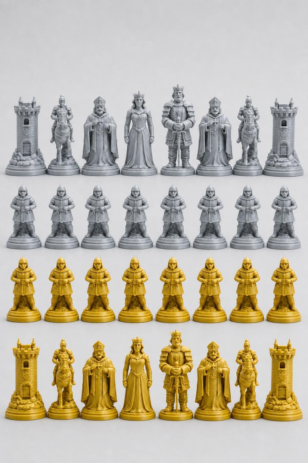 Mittelalter-Schachfigurenset – komplettes 32-teiliges, 3D-gedrucktes PLA-Schachset | Geschenk für Schachfans | Made in Germany FehnFactory