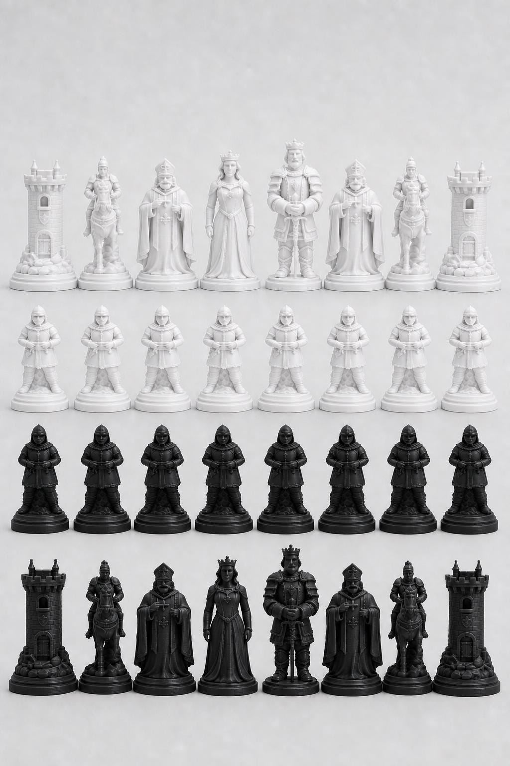 Mittelalter-Schachfigurenset – komplettes 32-teiliges, 3D-gedrucktes PLA-Schachset | Geschenk für Schachfans | Made in Germany FehnFactory