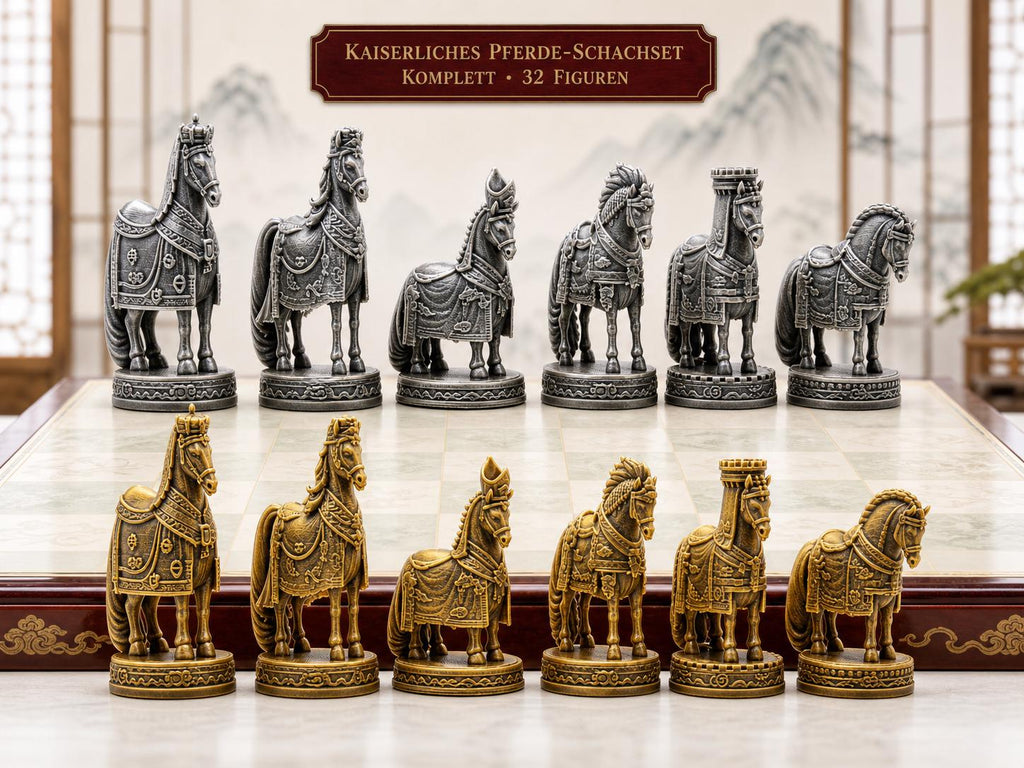 Chinesisch-imperiales Pferde-Schachfigurenset – komplettes 32-teiliges, 3D-gedrucktes PLA-Schachset | Sammlerstück | Made in Germany FehnFactory