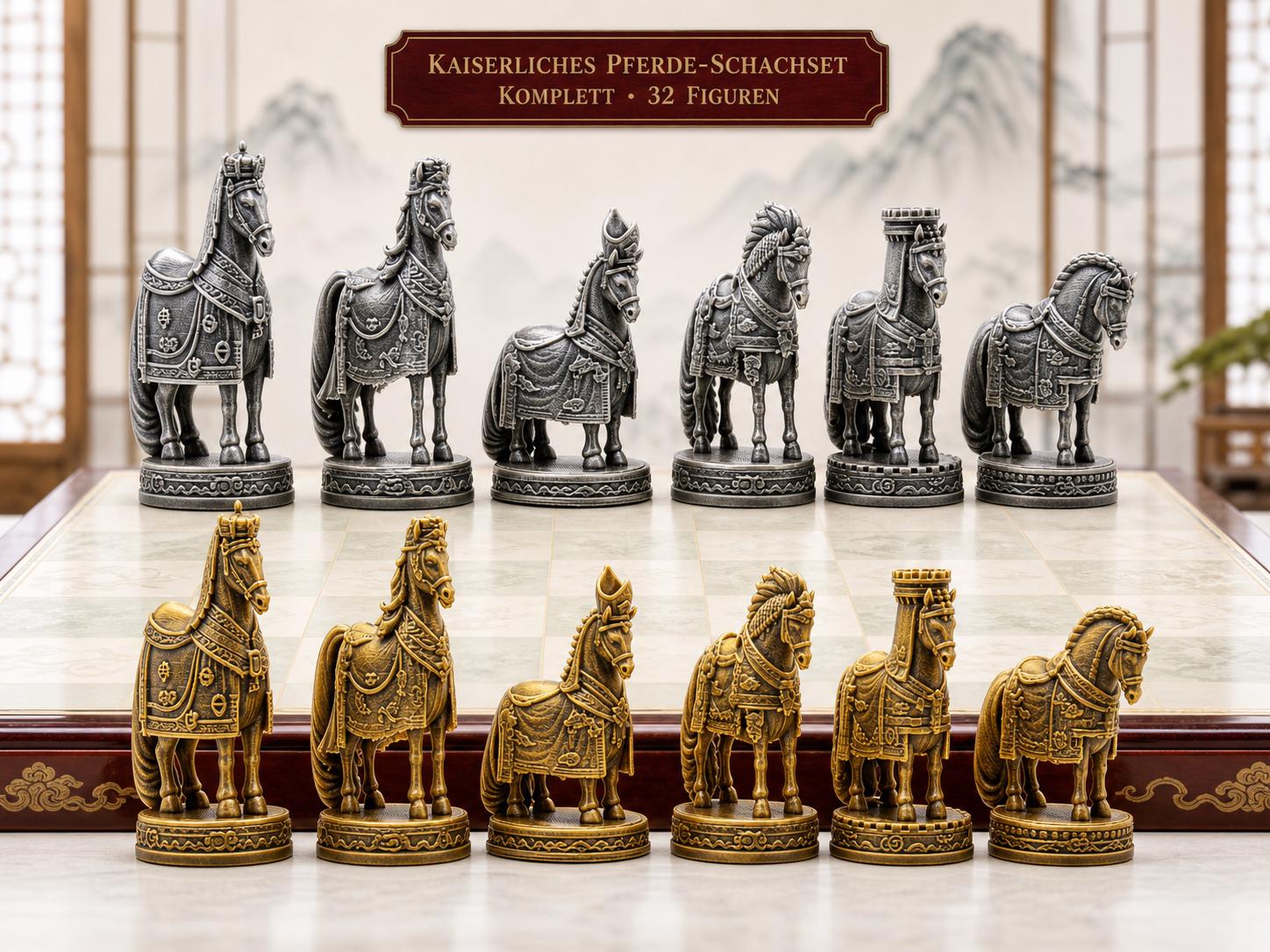 Chinesisch-imperiales Pferde-Schachfigurenset – komplettes 32-teiliges, 3D-gedrucktes PLA-Schachset | Sammlerstück | Made in Germany FehnFactory