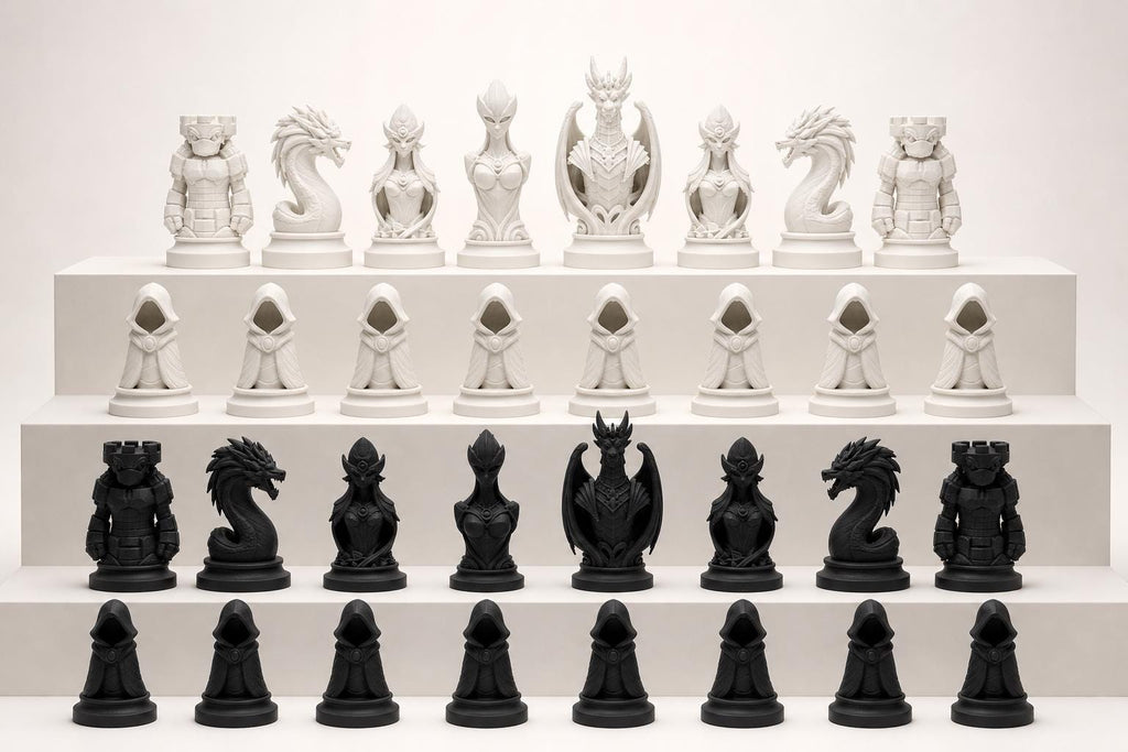 Fantasy-Schachfigurenset – komplettes 32-teiliges, 3D-gedrucktes PLA-Schachset | Geschenk für Schachfans | Sammlerstück | Made in Germany FehnFactory