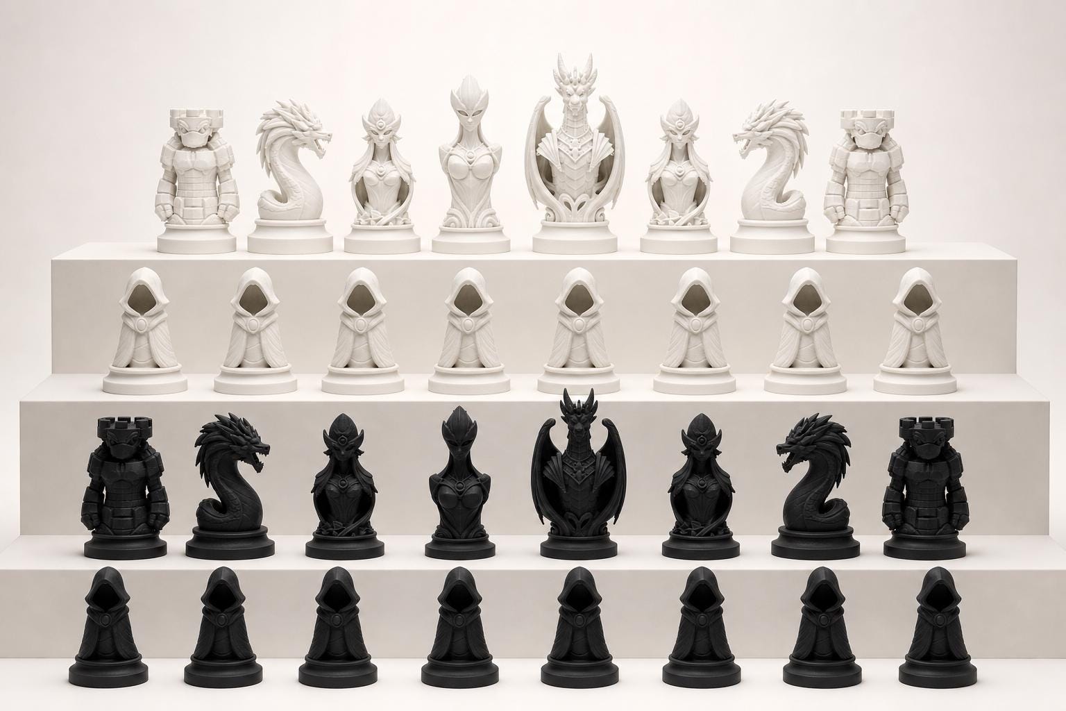 Fantasy-Schachfigurenset – komplettes 32-teiliges, 3D-gedrucktes PLA-Schachset | Geschenk für Schachfans | Sammlerstück | Made in Germany FehnFactory