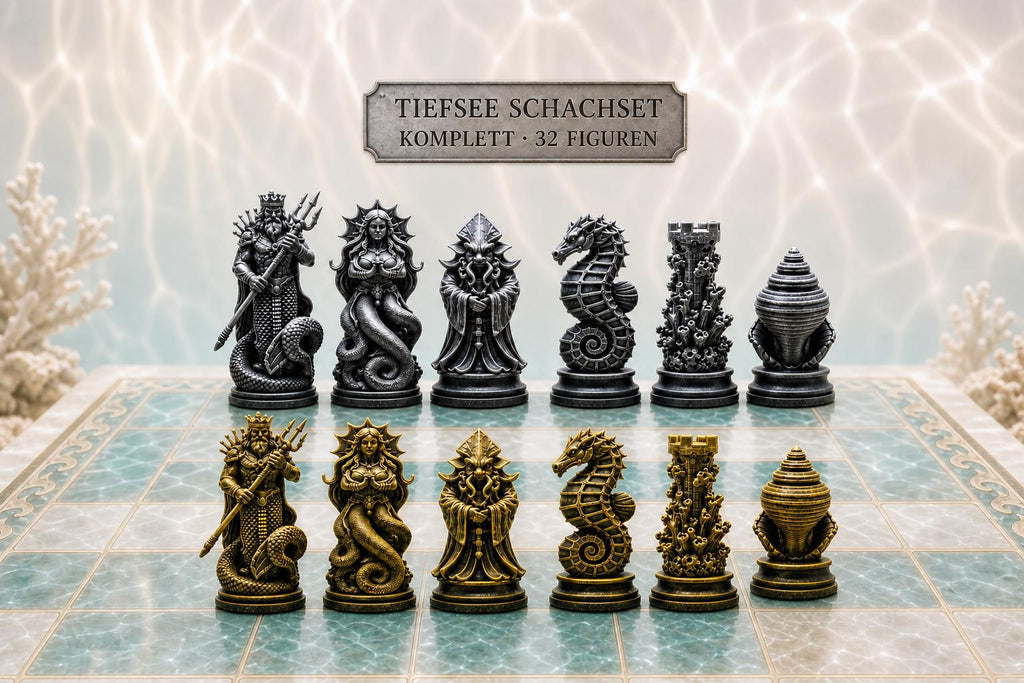 Tiefsee-Schachfigurenset – komplettes 32-teiliges, 3D-gedrucktes PLA-Schachset | Geschenk für Schachfans | Sammlerstück | Made in Germany FehnFactory
