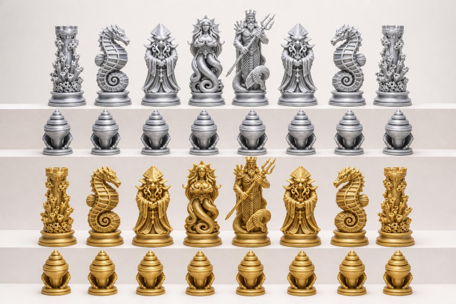Tiefsee-Schachfigurenset – komplettes 32-teiliges, 3D-gedrucktes PLA-Schachset | Geschenk für Schachfans | Sammlerstück | Made in Germany FehnFactory