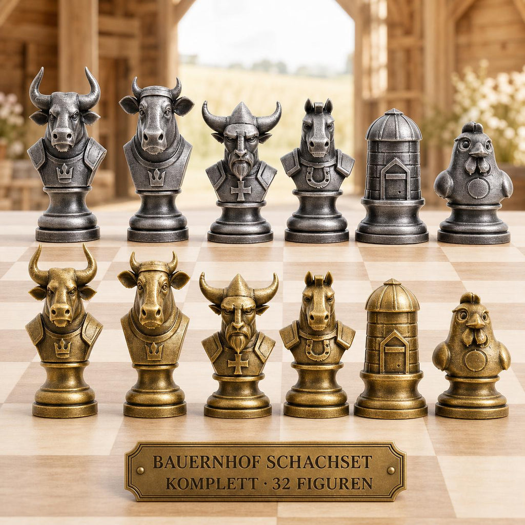 Bauernhoftiere-Schachfigurenset – komplettes 32-teiliges, 3D-gedrucktes PLA-Schachset | Geschenk für Schachfans | Made in Germany FehnFactory