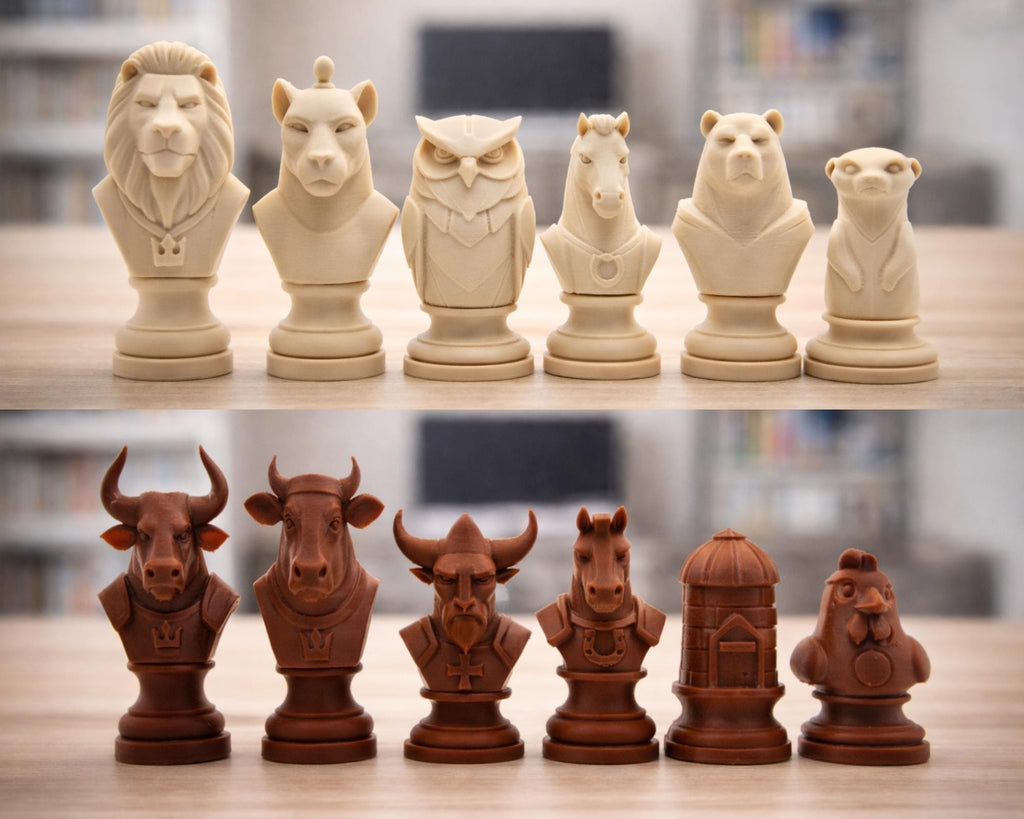 Bauernhoftiere-Schachfigurenset – komplettes 32-teiliges, 3D-gedrucktes PLA-Schachset | Geschenk für Schachfans | Made in Germany FehnFactory
