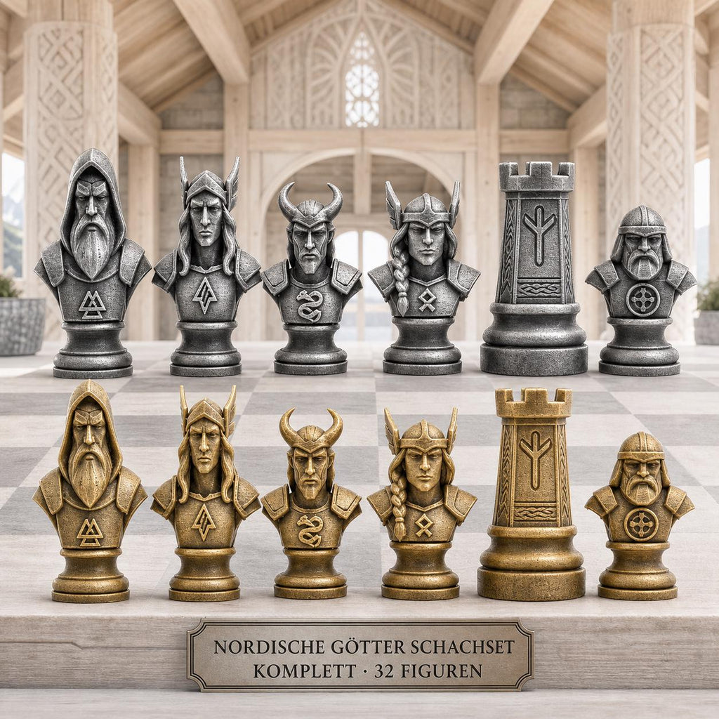 Nordische-Mythologie-Schachfigurenset – komplettes 32-teiliges, 3D-gedrucktes PLA-Schachset | Geschenk für Schachfans | Made in Germany FehnFactory