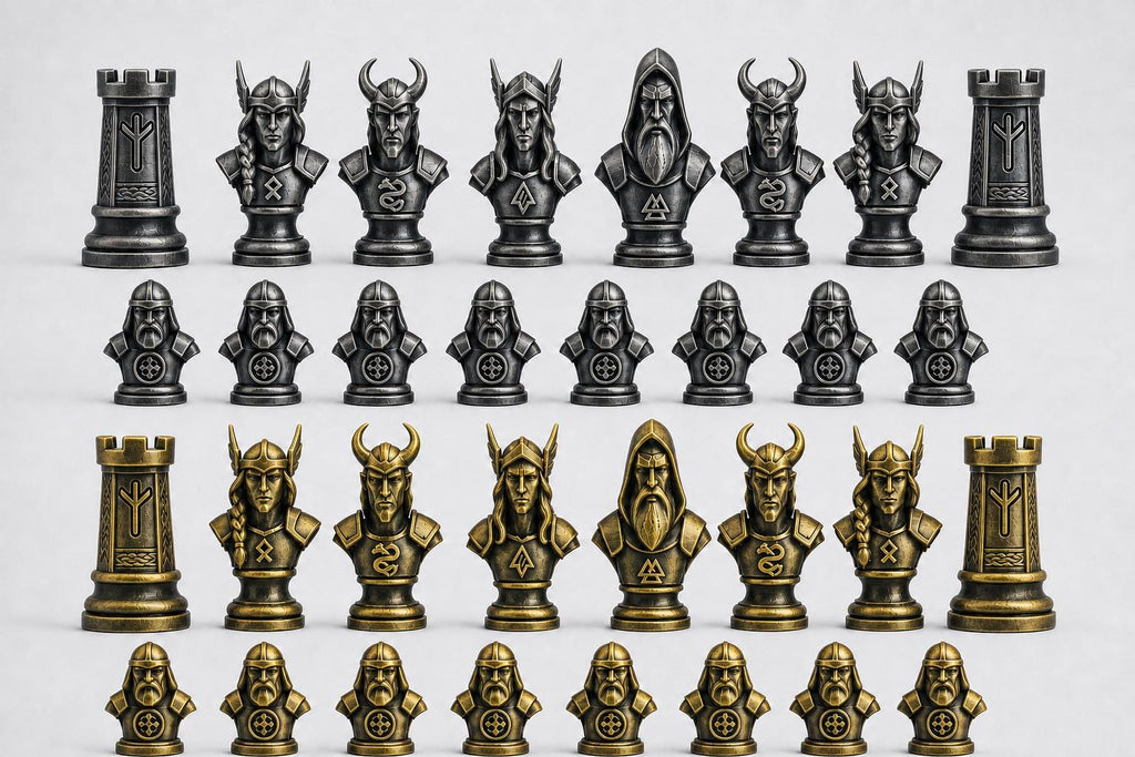 Nordische-Mythologie-Schachfigurenset – komplettes 32-teiliges, 3D-gedrucktes PLA-Schachset | Geschenk für Schachfans | Made in Germany FehnFactory