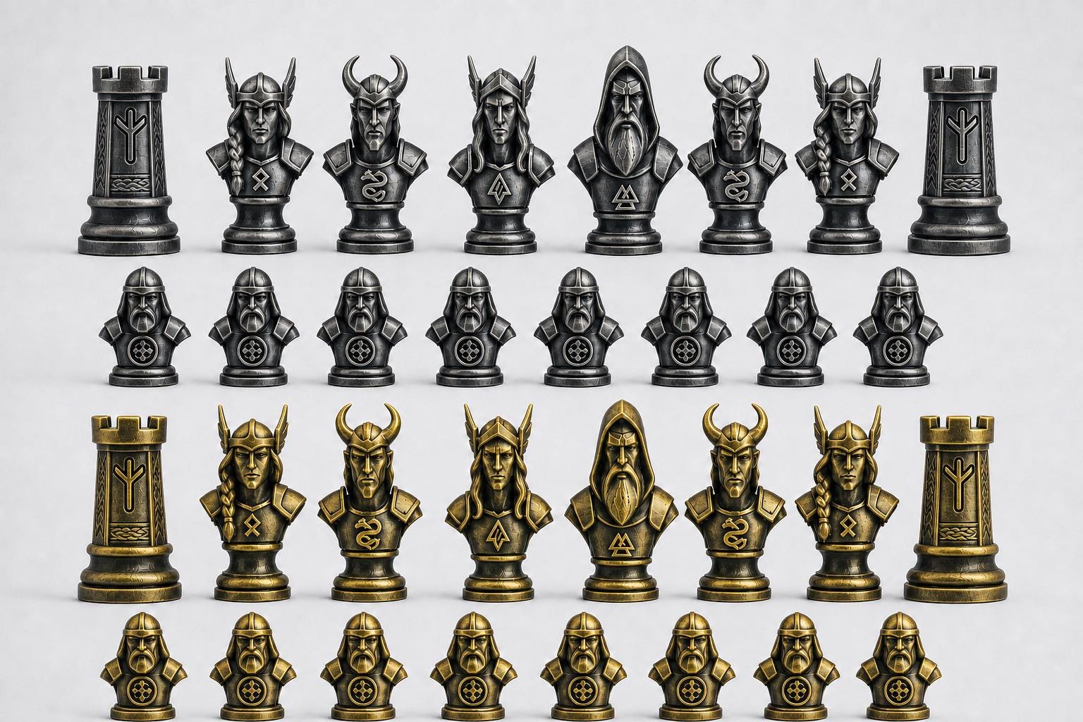 Nordische-Mythologie-Schachfigurenset – komplettes 32-teiliges, 3D-gedrucktes PLA-Schachset | Geschenk für Schachfans | Made in Germany FehnFactory