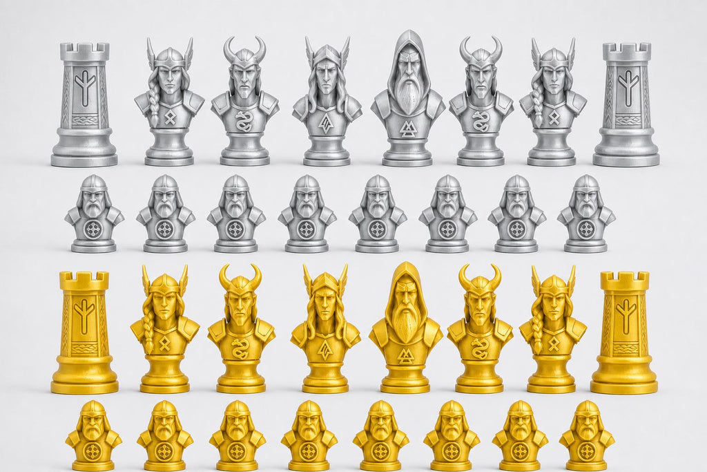 Nordische-Mythologie-Schachfigurenset – komplettes 32-teiliges, 3D-gedrucktes PLA-Schachset | Geschenk für Schachfans | Made in Germany FehnFactory