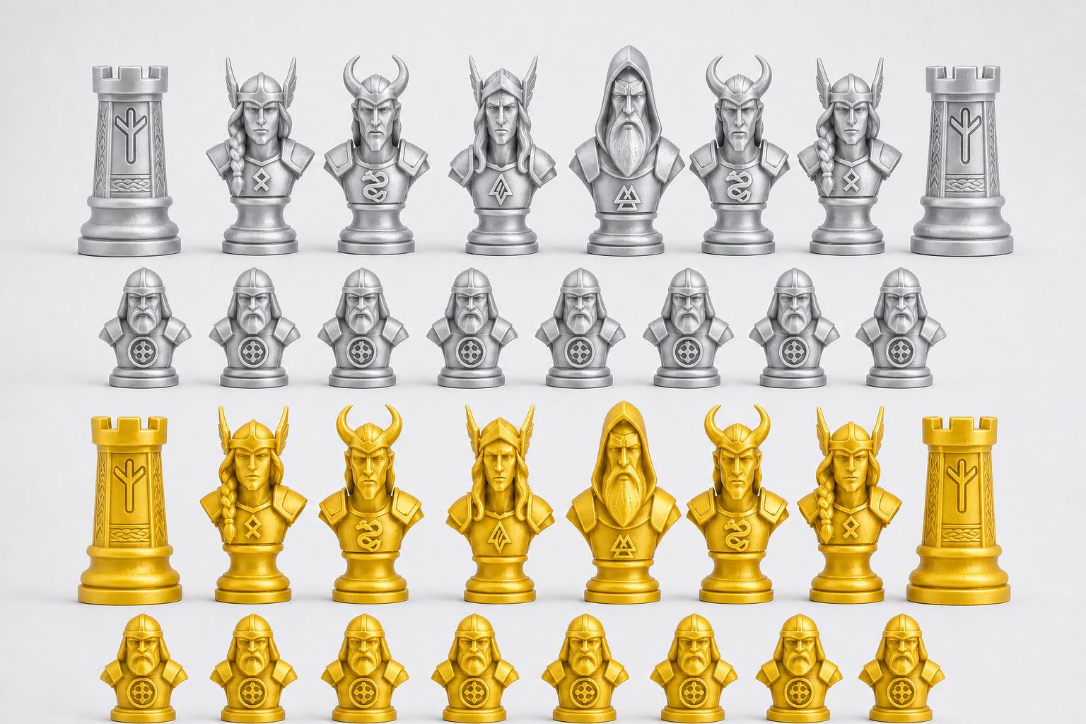 Nordische-Mythologie-Schachfigurenset – komplettes 32-teiliges, 3D-gedrucktes PLA-Schachset | Geschenk für Schachfans | Made in Germany FehnFactory