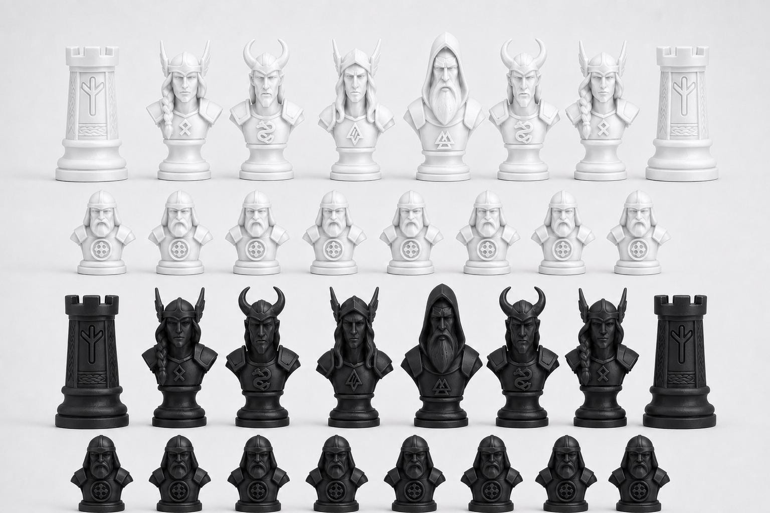 Nordische-Mythologie-Schachfigurenset – komplettes 32-teiliges, 3D-gedrucktes PLA-Schachset | Geschenk für Schachfans | Made in Germany FehnFactory