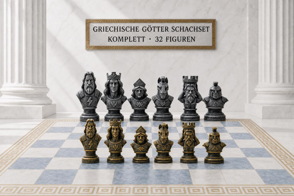 Griechische-Mythologie-Schachfigurenset – komplettes 32-teiliges, 3D-gedrucktes PLA-Schachset | Geschenk für Schachfans | Made in Germany FehnFactory