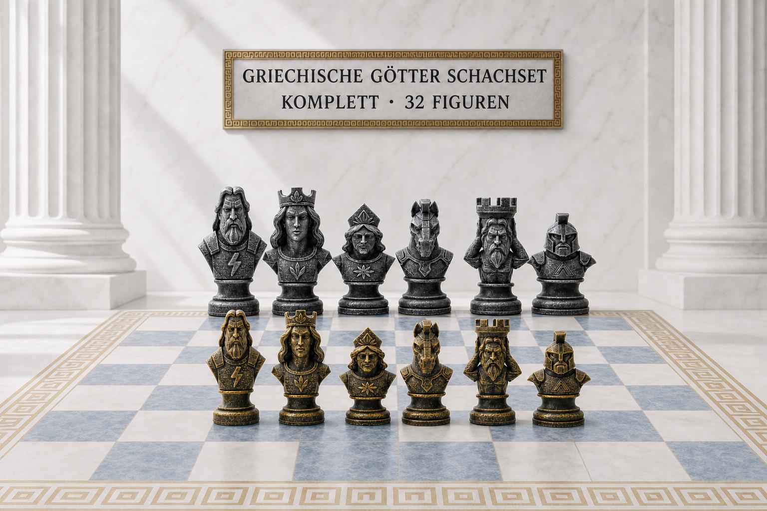 Griechische-Mythologie-Schachfigurenset – komplettes 32-teiliges, 3D-gedrucktes PLA-Schachset | Geschenk für Schachfans | Made in Germany FehnFactory