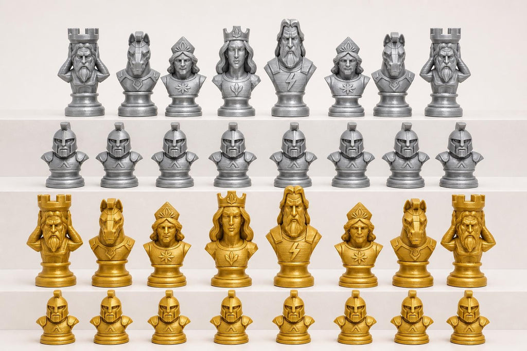 Griechische-Mythologie-Schachfigurenset – komplettes 32-teiliges, 3D-gedrucktes PLA-Schachset | Geschenk für Schachfans | Made in Germany FehnFactory