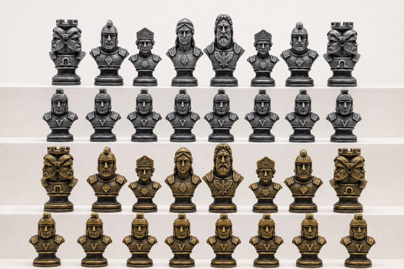Römische-Mythologie-Schachfigurenset – komplettes 32-teiliges, 3D-gedrucktes PLA-Schachset | Geschenk für Schachfans | Made in Germany FehnFactory