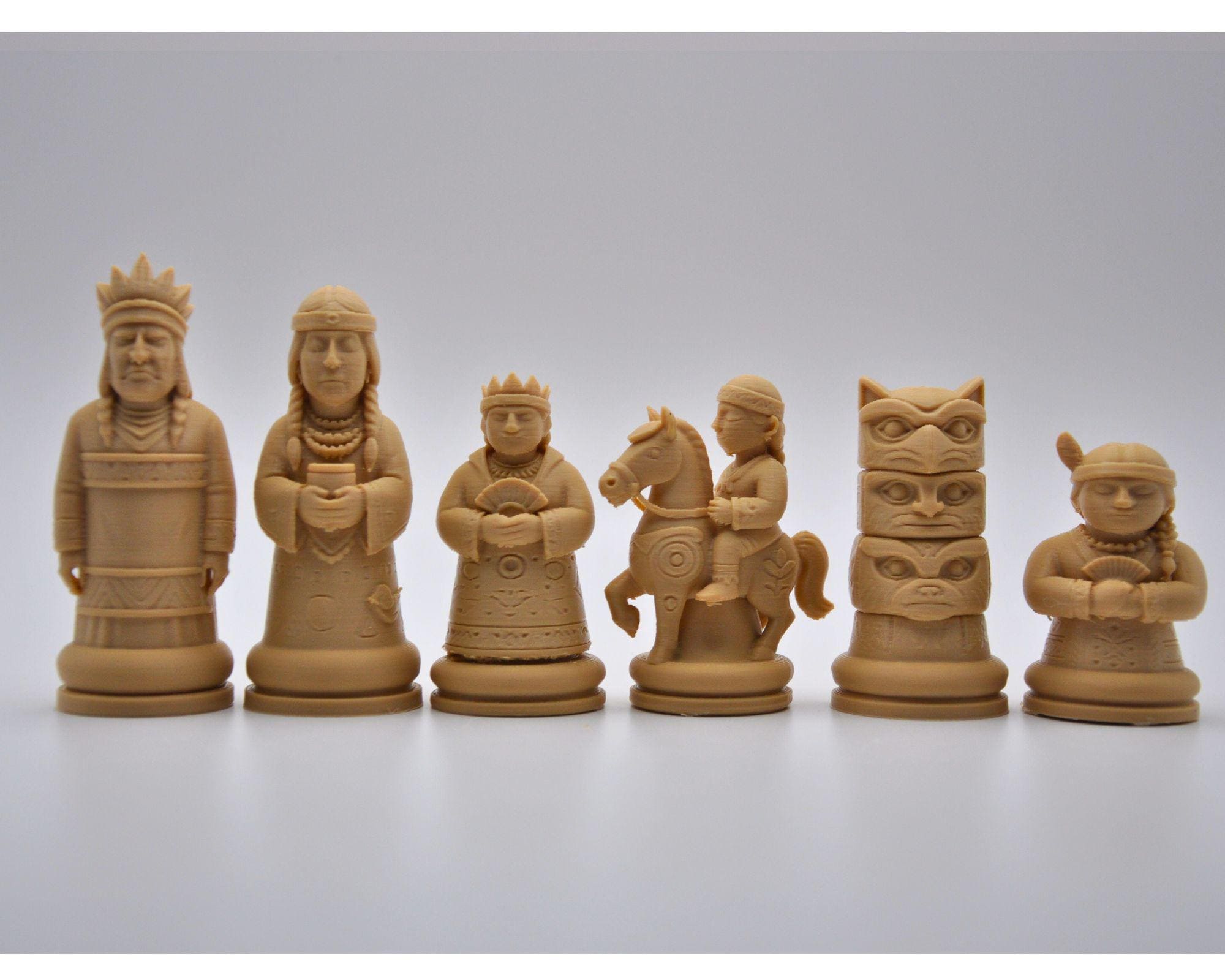 Indigene-Krieger-Schachfigurenset – komplettes 32-teiliges, 3D-gedrucktes PLA-Schachset | Geschenk für Schachfans | Made in Germany FehnFactory