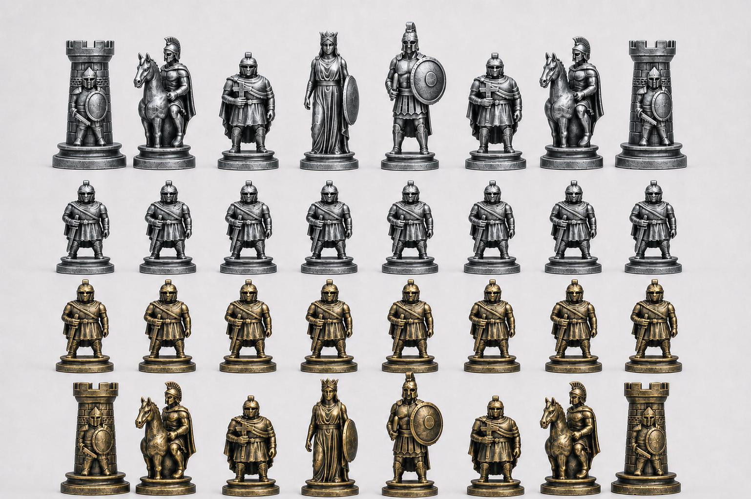 Sparta-Krieger-Schachfigurenset – komplettes 32-teiliges, 3D-gedrucktes PLA-Schachset | Geschenk für Schachfans | Made in Germany FehnFactory