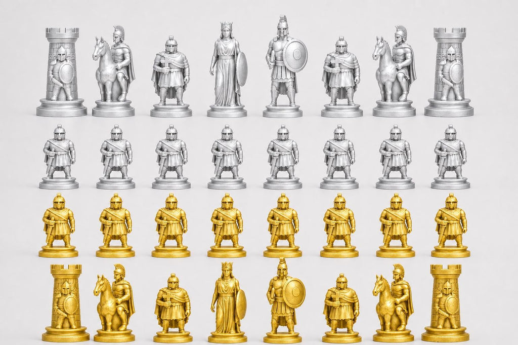 Sparta-Krieger-Schachfigurenset – komplettes 32-teiliges, 3D-gedrucktes PLA-Schachset | Geschenk für Schachfans | Made in Germany FehnFactory